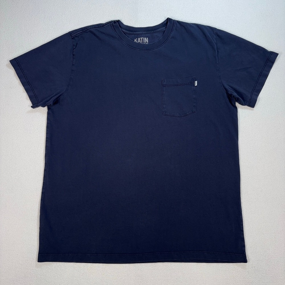 Katin Pocket Base T-Shirt Men's L Navy 100% Organic Cotton Crewneck Logo‎ Tee
